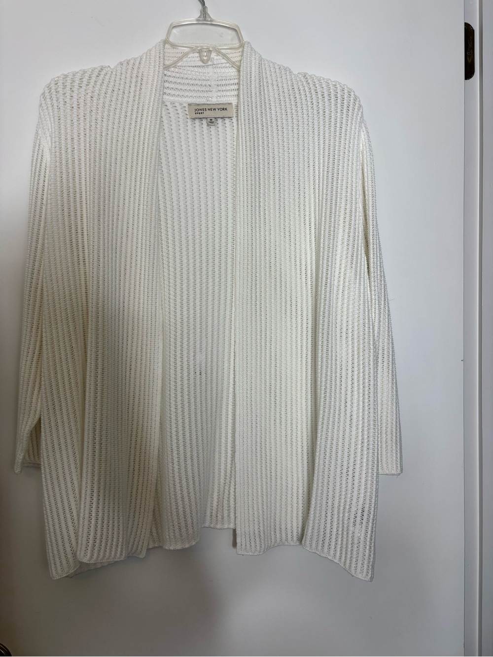Jones New York Off-White Open-Front Ribbed Cardigan 100%Cotton